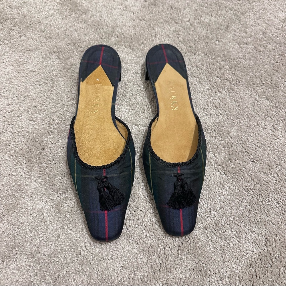 Vintage Lauren Ralph Lauren Plaid Tassel Slides